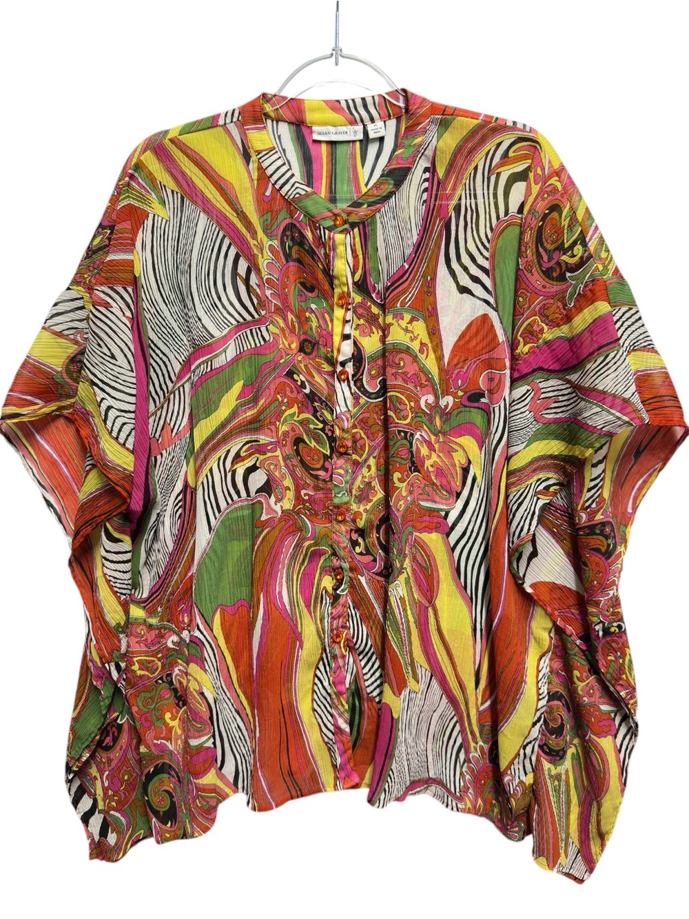 Silky Chiffon Knit Abstract Animal Art Blouse Tunic Poncho Shirt